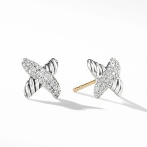 David Yurman Petite X Stud Earrings in Sterling Silver with Pavé Diamonds